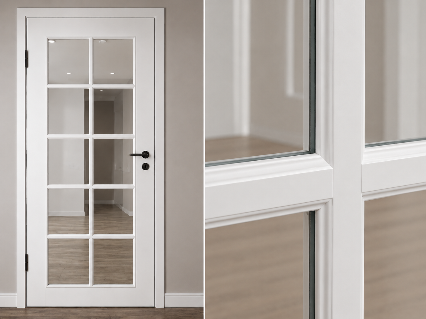 Minimal iç mekânda dekoratif kapı çıta detayları